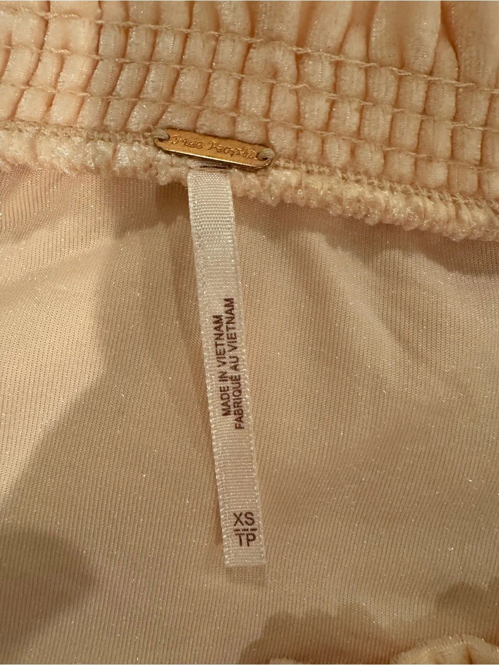 Free People Velvet Puff Sleeve Tie Front Top Blush Pink Size XS